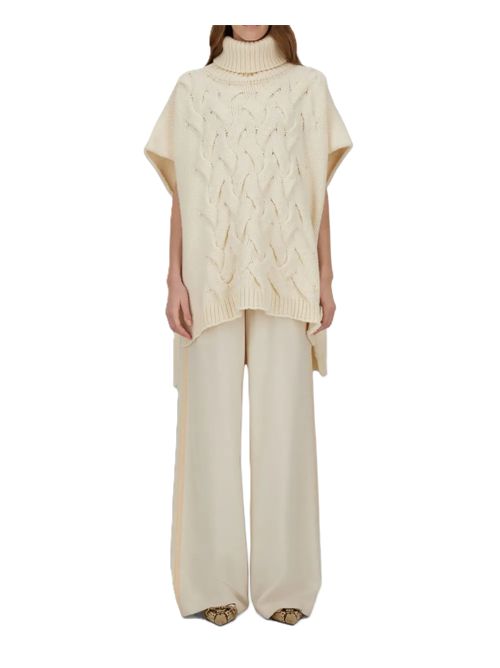 mantella donna Resort cable-knit turtleneck cape HERNO | ML00024DR700221010 BIANCO PANNA
